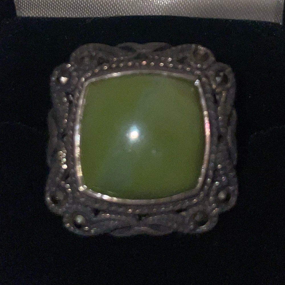 Green Onyx Marcasite ring, Size 7